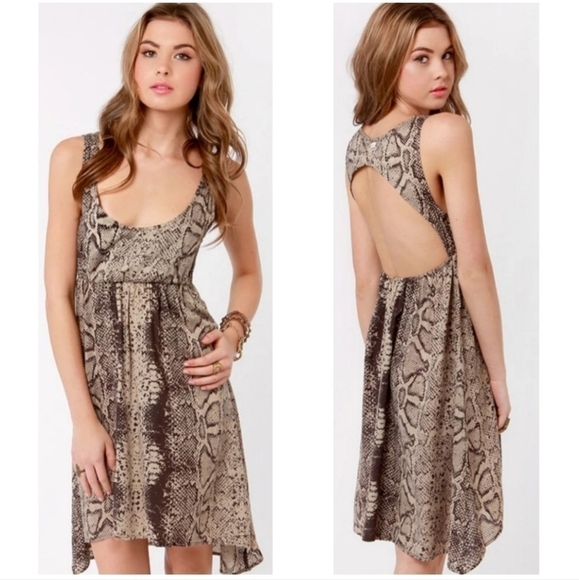 Rvca Drench Brown Snake Print Dress -> RVCA Drench Brown Snake Print Dress - Picture 1 of 7